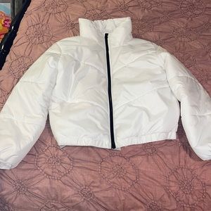 wild fable White Cropped Puffer Jacket with Black Zipper